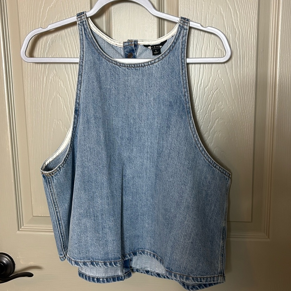 Super Cute Women's Lucky Brand Denim Crop Top Size Large EUC